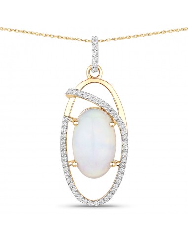 3.59 Carat Genuine Ethiopian Opal and White Diamond 14K Yellow Gold Pendant vous aussi creer 