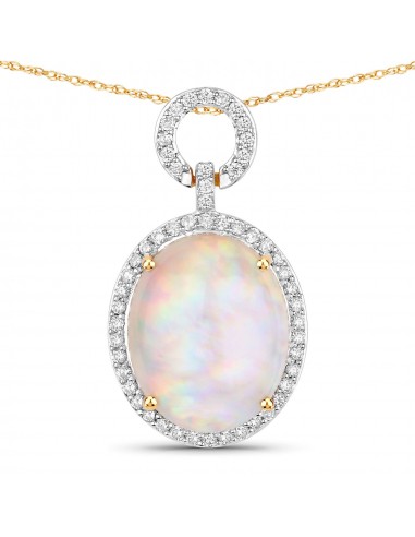 4.80 Carat Genuine Ethiopian Opal and White Diamond 14K Yellow Gold Pendant hantent personnes