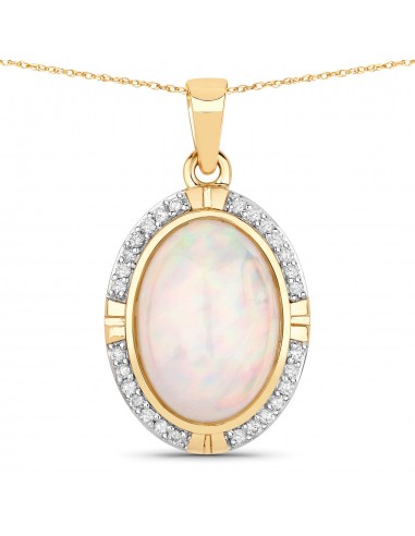 2.72 Carat Genuine Ethiopian Opal and White Diamond 14K Yellow Gold Pendant pas cher chine