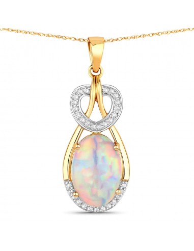 2.31 Carat Genuine Ethiopian Opal and White Diamond 14K Yellow Gold Pendant hantent personnes