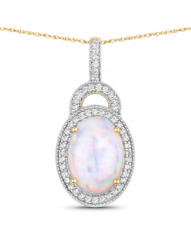 3.30 Carat Genuine Ethiopian Opal and White Diamond 14K Yellow Gold Pendant acheter en ligne