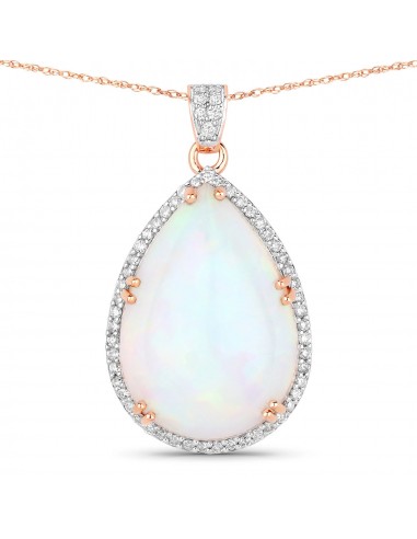 9.66 Carat Genuine Ethiopian Opal and White Diamond 14K Rose Gold Pendant en stock