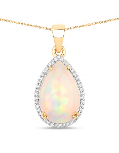 3.39 Carat Genuine Ethiopian Opal and White Diamond 14K Yellow Gold Pendant outlet