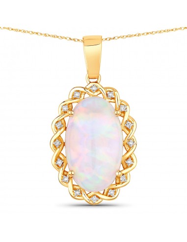 8.02 Carat Genuine Ethiopian Opal and White Diamond 14K Yellow Gold Pendant store