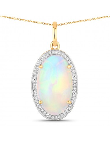 7.18 Carat Genuine Ethiopian Opal and White Diamond 14K Yellow Gold Pendant Les magasins à Paris