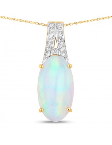 7.57 Carat Genuine Ethiopian Opal and White Diamond 14K Yellow Gold Pendant Comment ça marche