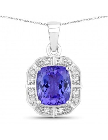 2.52 Carat Genuine Tanzanite and White Diamond 14K White Gold Pendant en linge