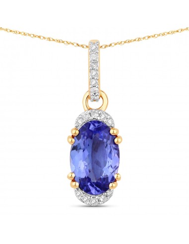 1.46 Carat Genuine Tanzanite and White Diamond 14K Yellow Gold Pendant s'inspire de l'anatomie humaine