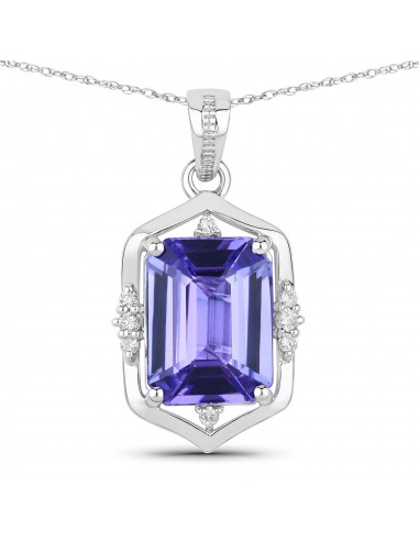 3.56 Carat Genuine Tanzanite and White Diamond 14K White Gold Pendant sur le site 