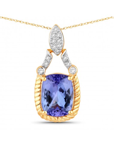 1.98 Carat Genuine Tanzanite and White Diamond 14K Yellow Gold Pendant Pour