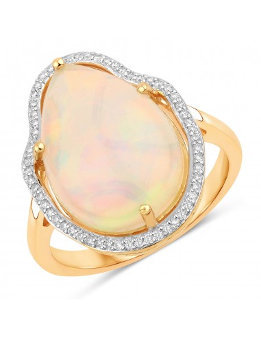 5.40 Carat Genuine Ethiopian Opal and White Diamond 14K Yellow Gold Ring brillant des détails fins