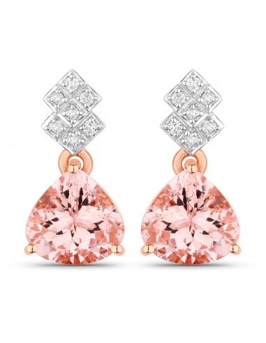 3.31 Carat Genuine Morganite and White Diamond 14K Rose Gold Earrings Découvrez la collection