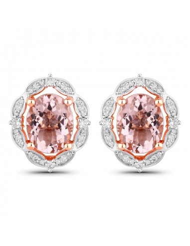 3.52 Carat Genuine Morganite and White Diamond 14K Rose Gold Earrings commande en ligne