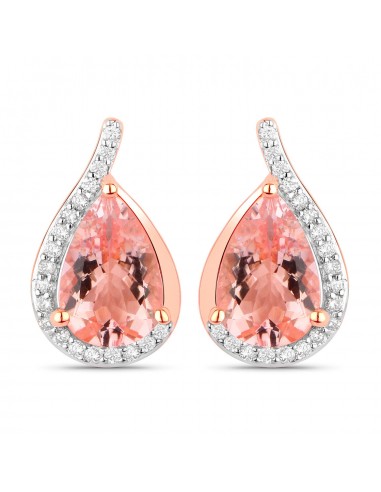 2.43 Carat Genuine Morganite and White Diamond 14K Rose Gold Earrings Venez acheter