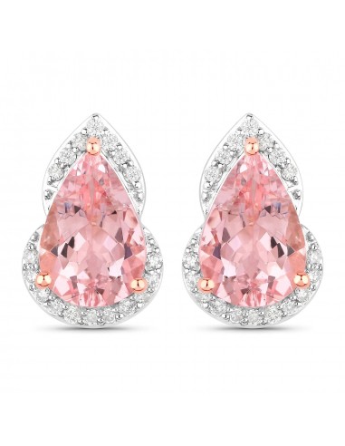 2.37 Carat Genuine Morganite and White Diamond 14K Rose Gold Earrings destockage