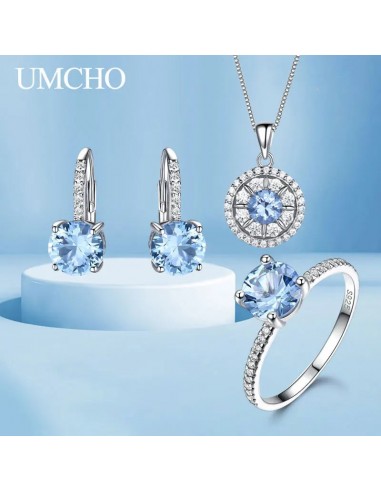 925 Sterling Silver Nano Sky Blue Topaz Set for Women basket pas cher