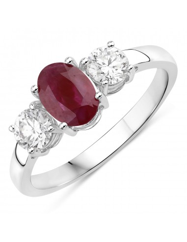 1.35 Carat Genuine Ruby and Lab Grown Diamond 14K White Gold Ring de France