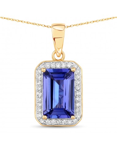 2.15 Carat Genuine Tanzanite and White Diamond 14K Yellow Gold Pendant français