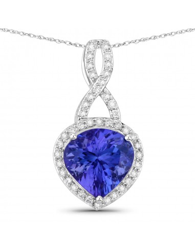 2.57 Carat Genuine Tanzanite and White Diamond 14K White Gold Pendant en ligne des produits 