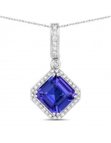 2.50 Carat Genuine Tanzanite and White Diamond 14K White Gold Pendant le concept de la Pate a emporter 