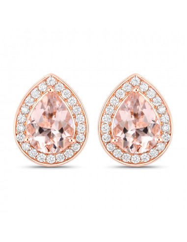 2.03 Carat Genuine Morganite and White Diamond 14K Rose Gold Earrings Livraison rapide