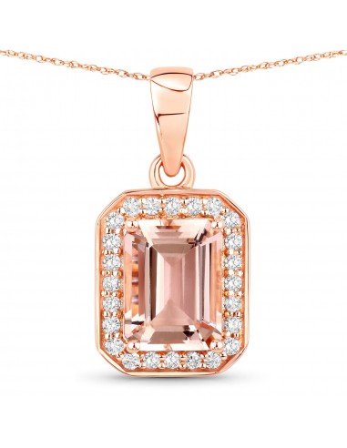 1.51 Carat Genuine Morganite and White Diamond 14K Rose Gold Pendant Venez acheter