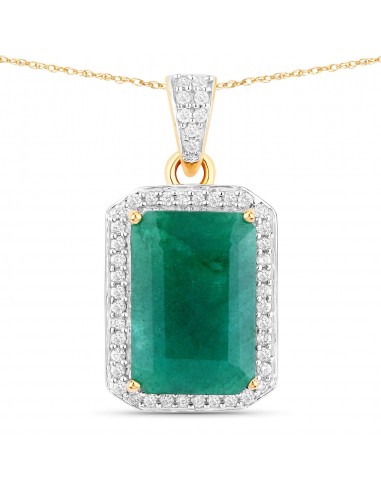 5.75 Carat Dyed Emerald and White Diamond 14K Yellow Gold Pendant destockage