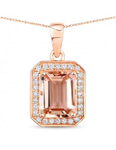 1.98 Carat Genuine Morganite and White Diamond 14K Rose Gold Pendant france