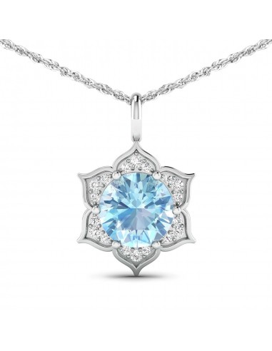 2.04 Carat Genuine Aquamarine and White Diamond 14K White Gold Pendant votre restaurant rapide dans 