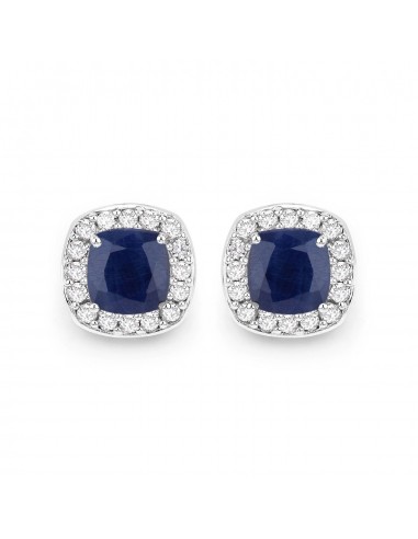 3.61 Carat Genuine Blue Sapphire and White Diamond 14K White Gold Earrings à prix réduit toute l'année