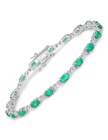 3.86 Carat Genuine Zambian Emerald and White Diamond 14K White Gold Bracelet la colonne vertébrale