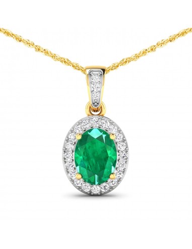 1.18 Carat Genuine Zambian Emerald and White Diamond 14K Yellow Gold Pendant livraison gratuite