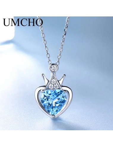 Sterling Silver Blue Topaz Heart Pendant Necklace for Women pas cheres