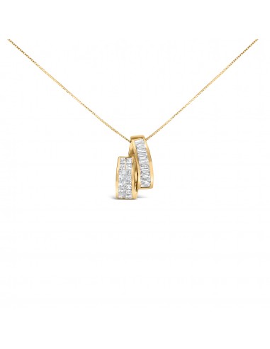 14K Yellow Gold 1 5/8 Cttw Princess and Baguette Diamond Duo Bar Pendant Necklace (G-H Color, VS2-SI1 Clarity) - 18" online