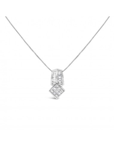 14K White Gold 1 1/2 Cttw Princess and Baguette Cut Diamond Multi-shape 18" Pendant Necklace (G-H Color, VS1-VS2 Clarity) online