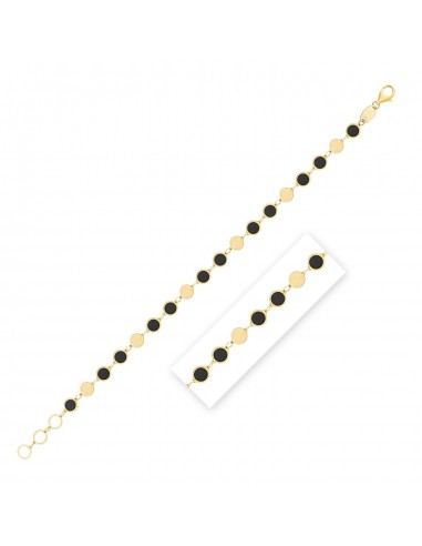 14k Yellow Gold Onyx Geometric Mirror Gem Chain Bracelet (5.00 mm) Par le système avancé 