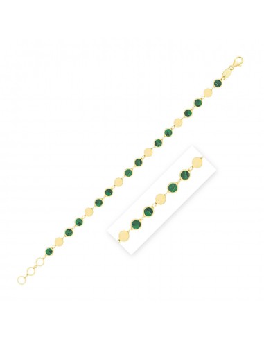 14k Yellow Gold Malachite Geometric Mirror Gem Chain Bracelet (5.00 mm) destockage