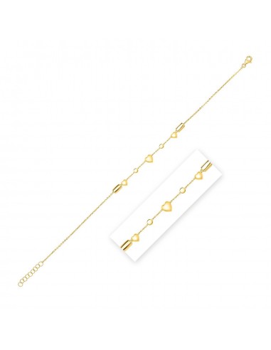 14k Yellow Gold Puff Heart Adjustable Anklet plus qu'un jeu 