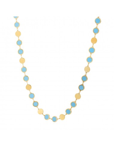 14k Yellow Gold Turquoise Geometric Mirror Gem Chain Necklace (5.00 mm) brillant des détails fins