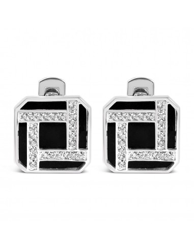 18K White Gold 1/2 Cttw Diamond and Black Enamel Cufflinks for Men (F-G Color, VS1-VS2 Clarity) livraison gratuite