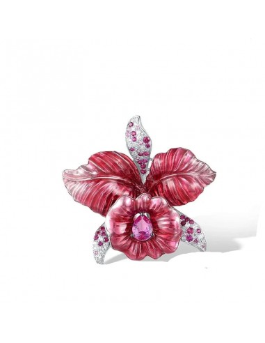 925 Sterling Silver Created Pink Sapphire Red Flower Brooch with Enamel l'achat 