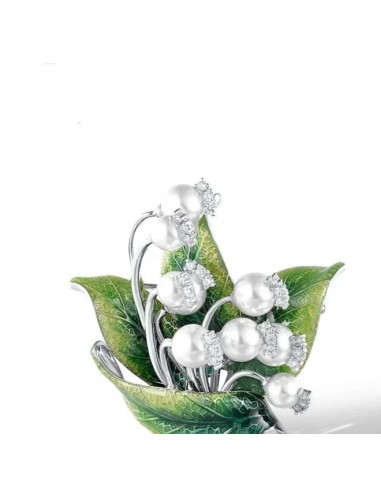 Sterling Silver Brooch with White CZ Crystal Pearls and Enamel d'Europe débarque