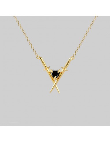 ABJURE. Crossed Swords & Onyx Heart Necklace - Gold Dans la société mordern