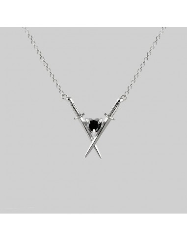 ABJURE. Crossed Swords & Onyx Heart Necklace - Silver ouvre sa boutique