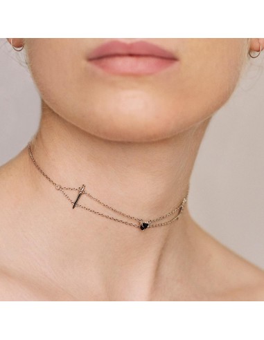 VINDICATE. Swords & Onyx Heart Choker - Silver français