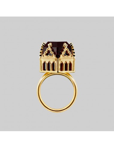 TEMPLE OF CHAMBERS. Garnet CZ Cathedral Ring - Gold shop