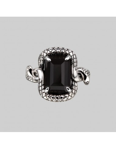 MALICE. Black Spinel Coiled Snake Cocktail Ring - Silver 2023