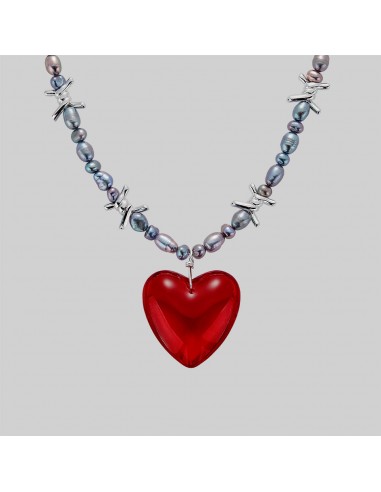 HEART OF STONE. Barbed Wire & Black Pearl Necklace - Silver de votre