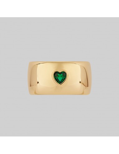 CANDICE. Green Heart Chunky Band Ring - Gold outlet