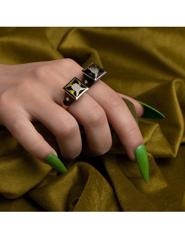 SCARLETT. Green CZ Black Enamel Statement Ring - Silver du meilleur 